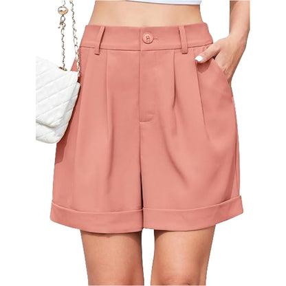 Women Fashion Casual Solid Color Wide Leg Shorts