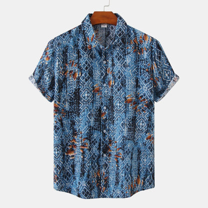 Camisa de verano para hombre con rayas y flores diminutas en 3D