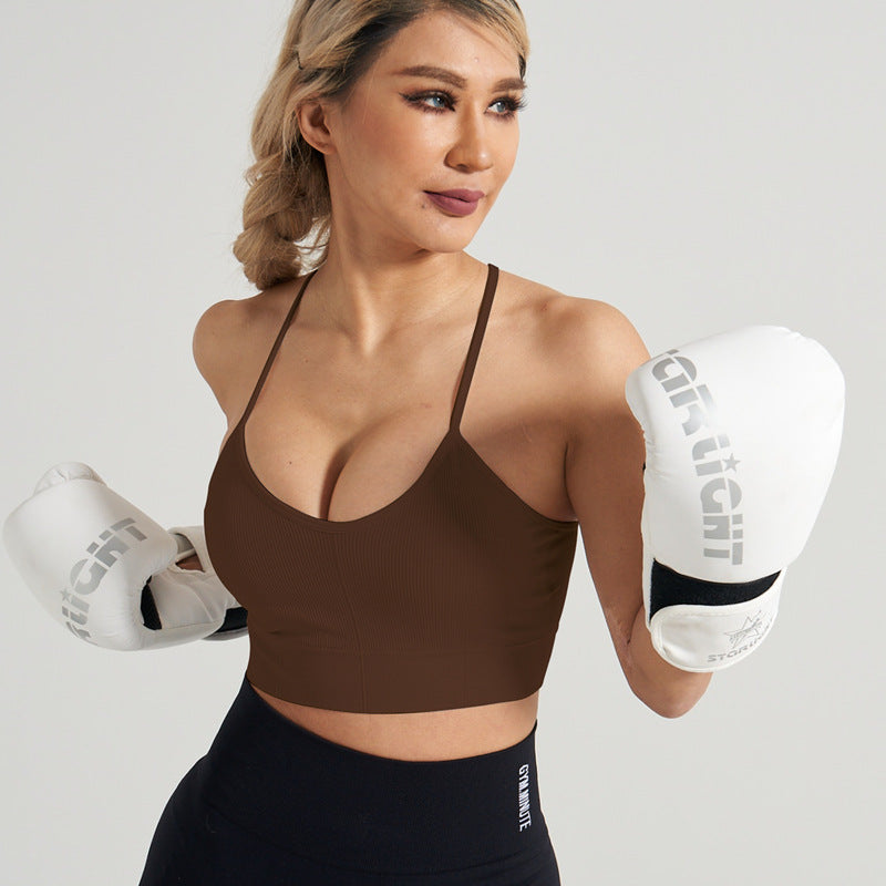 Women Yoga Solid Color Backless Sports Bra with Brocade Spandex