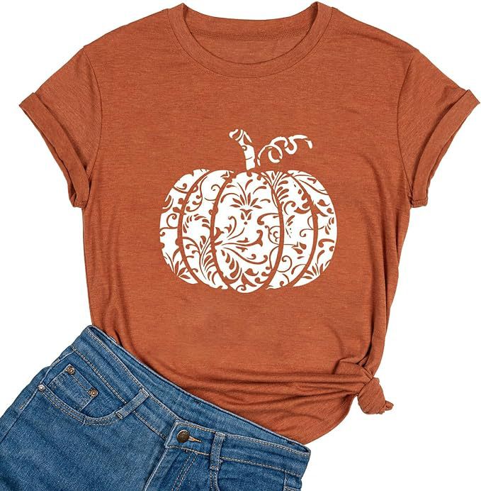 Camiseta de cuello redondo con estampado de fantasma de calabaza de Halloween para mujer