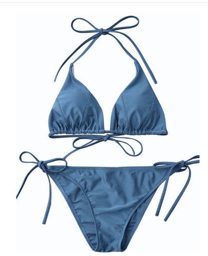 Maillot de bain bikini dos nu sexy et simple pour femme, couleur unie