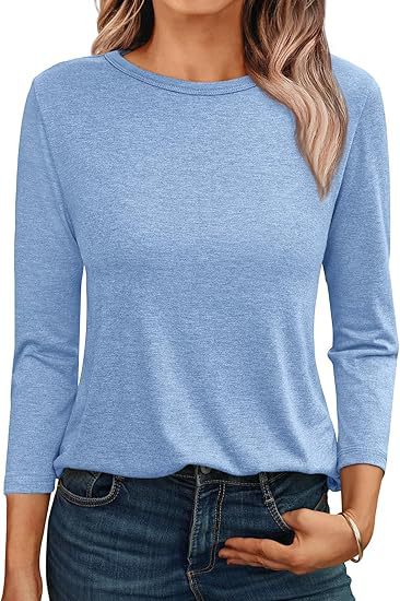 T-shirt à manches longues et col rond pour femme, décontracté et ample