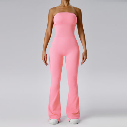 Women Fashion Solid Color Tube Top Yoga Jumpsuit