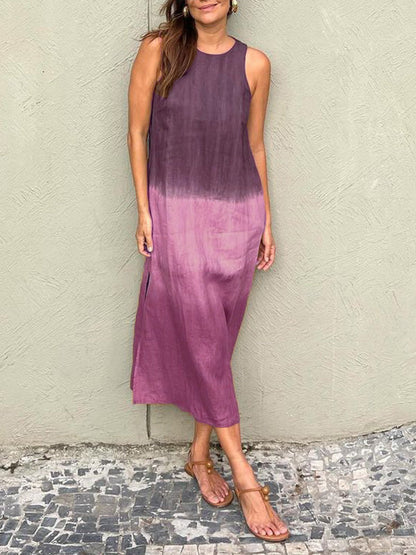 Robe mi-longue décontractée d'été en coton et lin pour femme