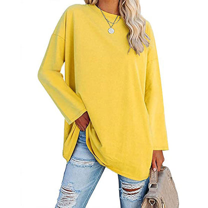 Casual Women Long Sleeve Solid Color Blank T-Shirt