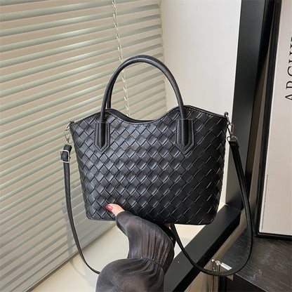 Sac à main décontracté à motif quadrillé de couleur unie pour femme, grande capacité