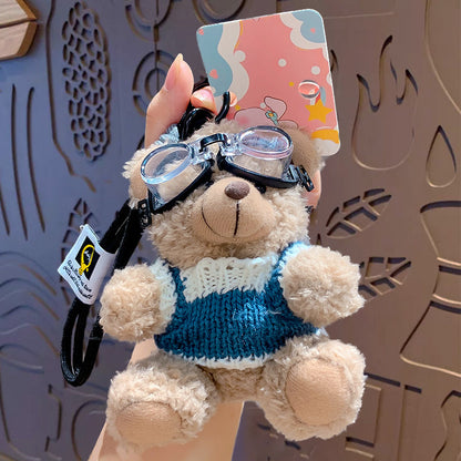 Cartoon Plush Bear Keychain with Colorful Sweater Styles