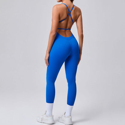 Combinaison de yoga dos nu à bretelles spaghetti sans coutures pour femme