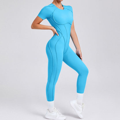 Women Fashion Solid Color Short-Sleeve Jumpsuits