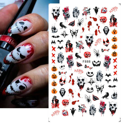 Halloween Ghost Skull Nail Art Stickers With Cartoon Design