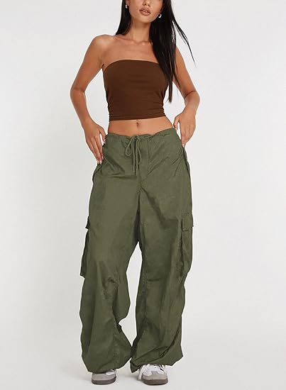 Pantalones casuales de color sólido con bolsillos y cordón para mujer