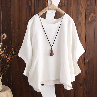 Top de lino y algodón de color liso de talla grande a la moda para mujer