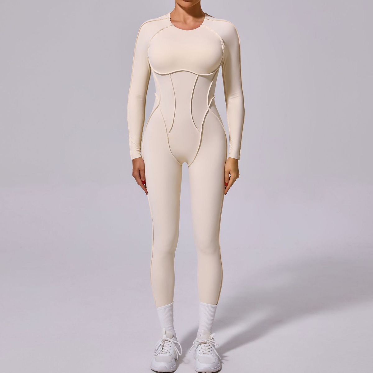 Women Fashion Solid Color Long-Sleeve Backless Jumpsuit