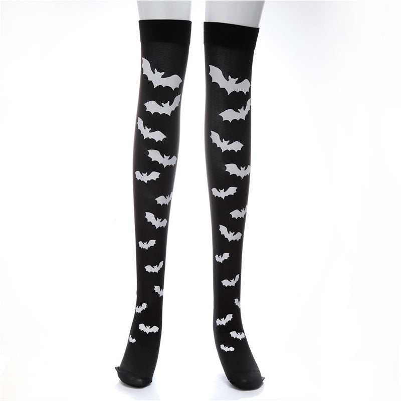 Calcetines largos de tubo con calavera cruzada de Halloween para mujer