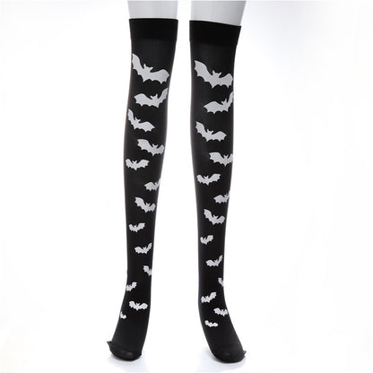 Calcetines largos de tubo con calavera cruzada de Halloween para mujer