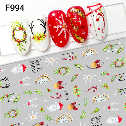 Pegatinas de uñas con diseño de copos de nieve y alces navideños