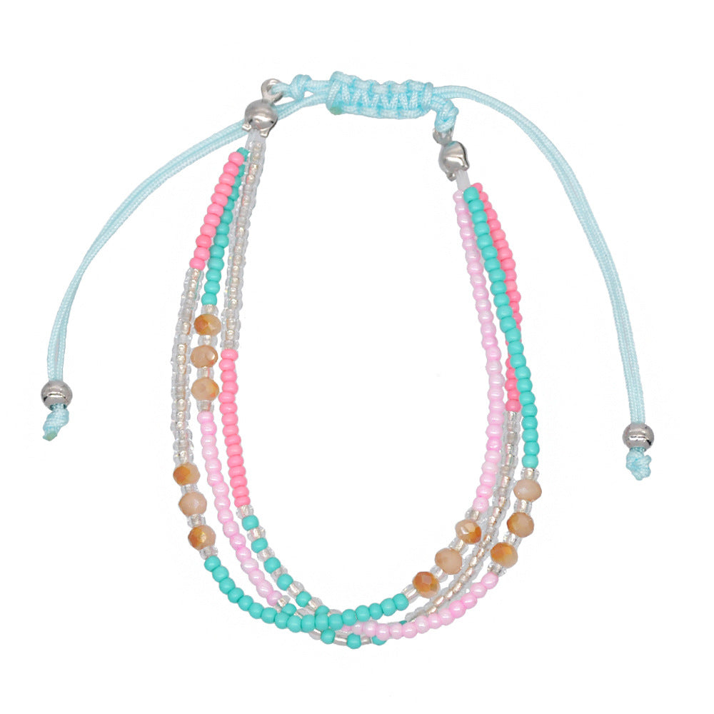 Pulsera bohemia multicolor de tres capas con cuentas, hecha a mano