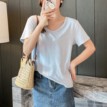 Camiseta holgada informal de verano para mujer, de color liso