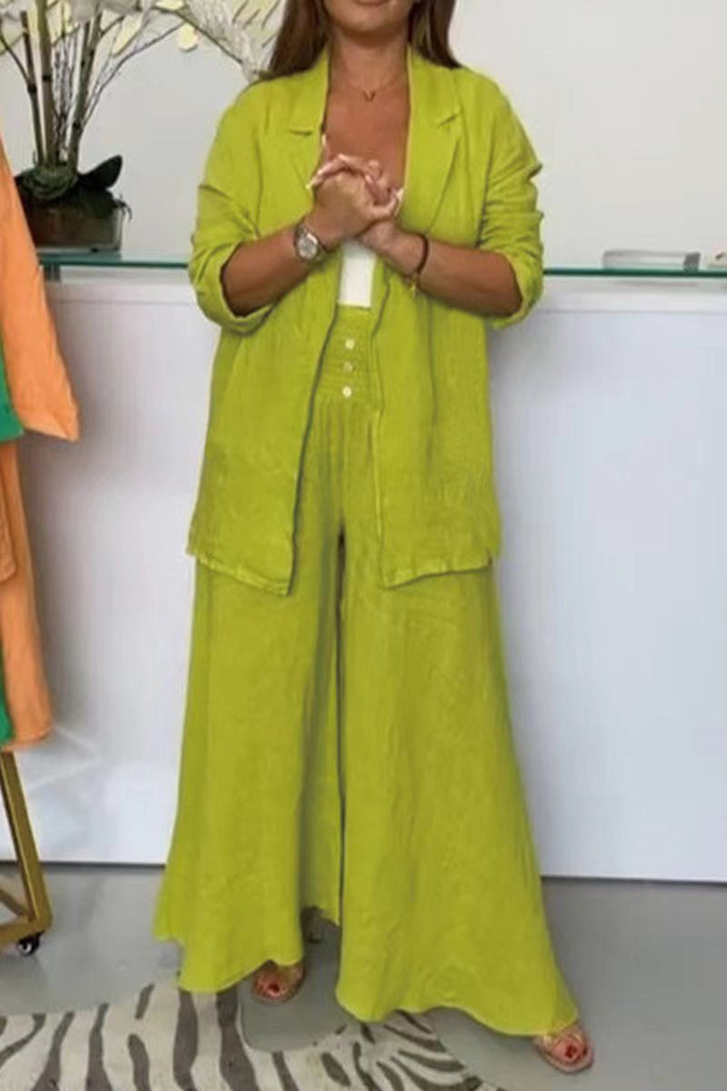 Fashion Cotton And Linen Lapel Cardigan Set