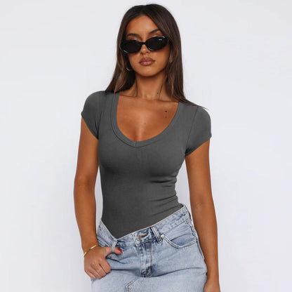 Camiseta de manga corta con hilo simple para mujer