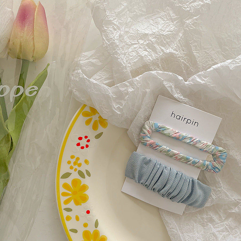 Conjunto de pinzas para el cabello de tela floral con diseño de rectángulo hueco y color sólido para mujer 