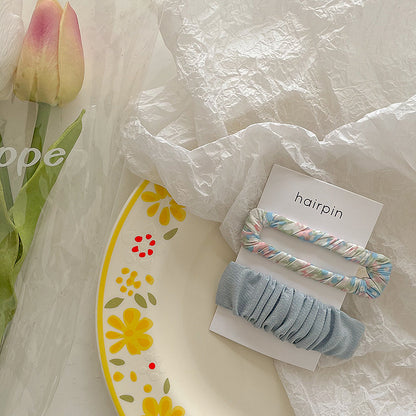 Conjunto de pinzas para el cabello de tela floral con diseño de rectángulo hueco y color sólido para mujer 