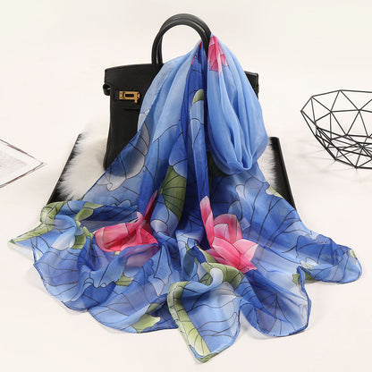 Elegante bufanda larga con estampado de flores para mujer