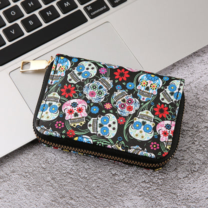 Halloween Women Cartoon Multicolor Skull Zipper Wallet