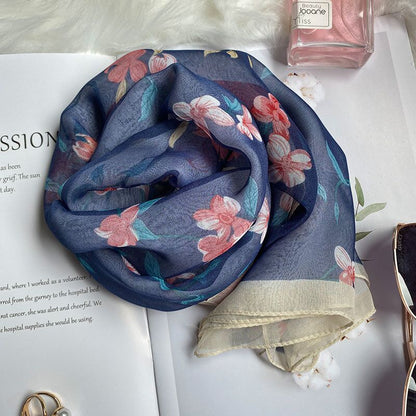Bufanda de seda con estampado floral para mujer