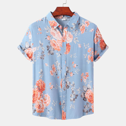 Camisa informal de vacaciones para hombre con estampado de flores diminutas en 3D