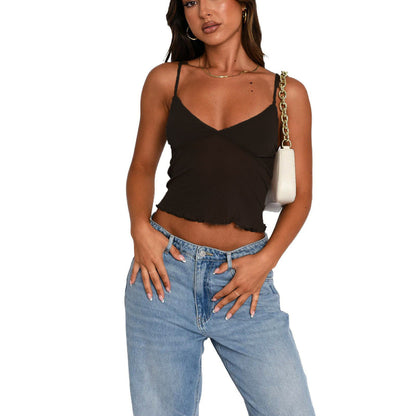 Women Fashion Sexy Mesh Stitching Camisole Crop Top