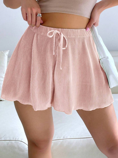 Women Casual Loose Drawstring Pleated Shorts