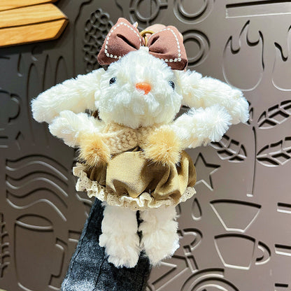 Cute Plush Long Ear Rabbit Keychain with Dress Variations
