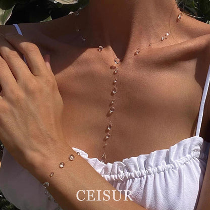 Simple Waterdrop Transparent Beads Tassel Necklace
