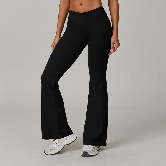 Pantalones de yoga acampanados de color sólido casuales de moda para mujer