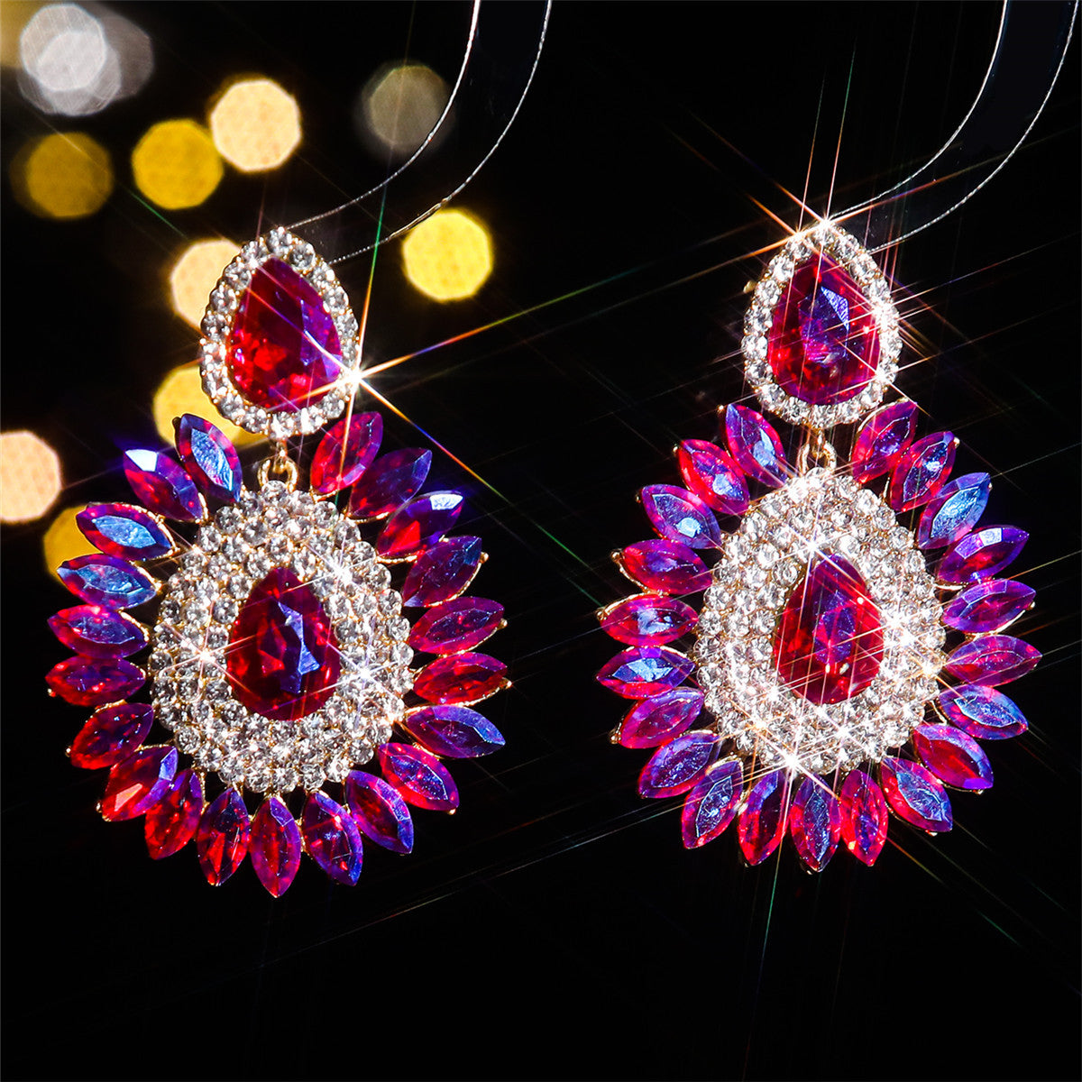 Boucles d'oreilles à strass multicolores exagérées pour femmes