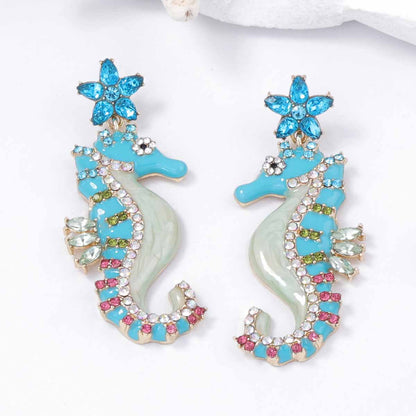 Women Fashion Cute Hippocampus Alloy Rhinestone Earrings