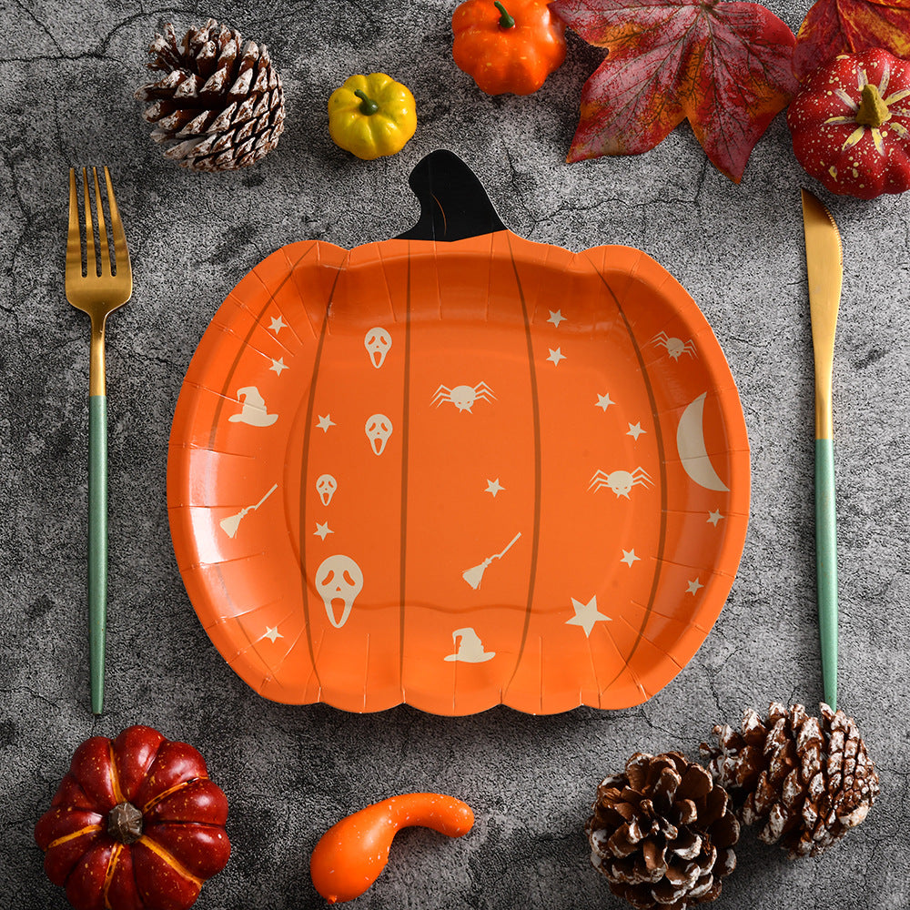 Plato desechable de calabaza fantasma para decoración de fiesta de Halloween