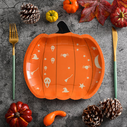 Plato desechable de calabaza fantasma para decoración de fiesta de Halloween
