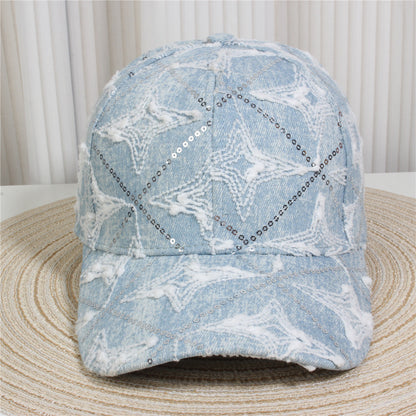 Fashion Casual Denim Rhinestone Sequins Baseball Cap