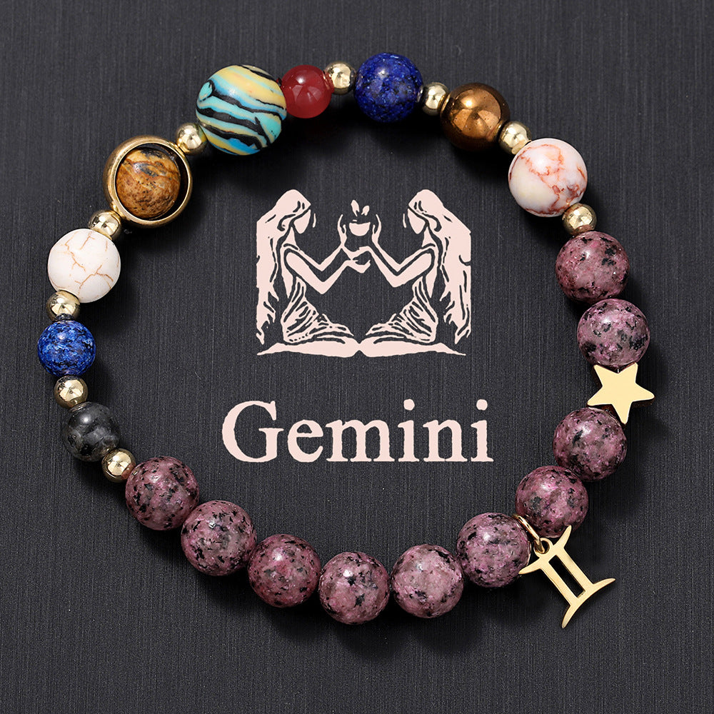 Fashion 12 Constellation Stainless Steel Beaded Bracelet
