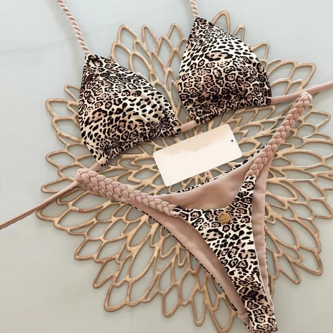 Traje de baño bikini con cordones y estampado multicolor sexy a la moda para mujer