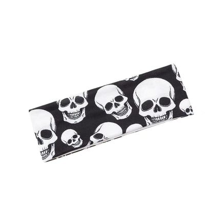 Bandeau de yoga pour cheveux en tissu éponge motif crâne d'Halloween, citrouille et toile d'araignée