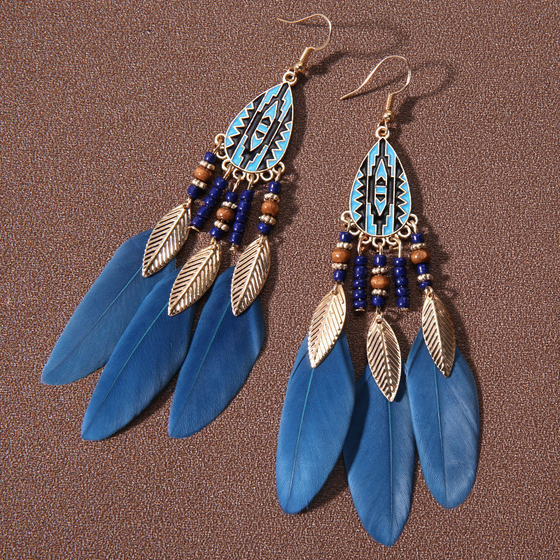 Pendientes de plumas con borlas retro de estilo étnico bohemio