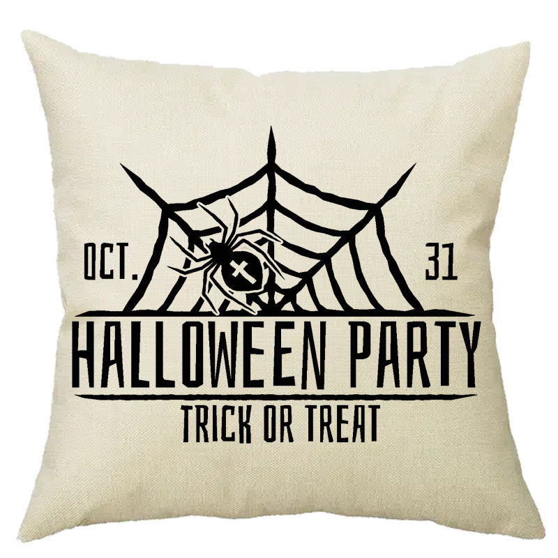 Halloween Pumpkin Skull Print Linen Sofa Cushion Cover