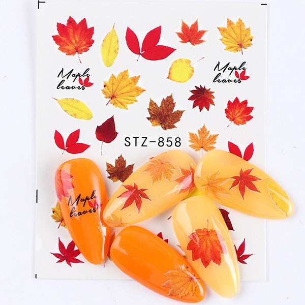 Autocollants pour ongles motif crâne et feuille d'érable pour femme, mode Halloween