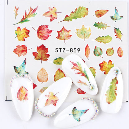 Autocollants pour ongles motif crâne et feuille d'érable pour femme, mode Halloween