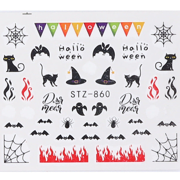 Autocollants pour ongles motif crâne et feuille d'érable pour femme, mode Halloween