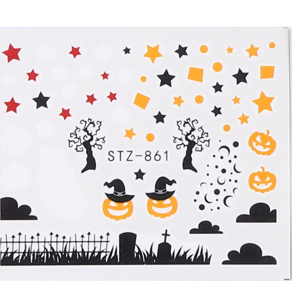 Autocollants pour ongles motif crâne et feuille d'érable pour femme, mode Halloween