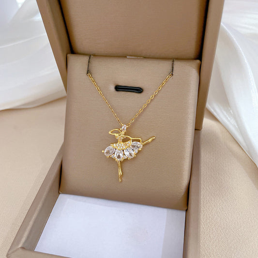 Elegante collar con colgante de bailarinas de acero de titanio y circonita